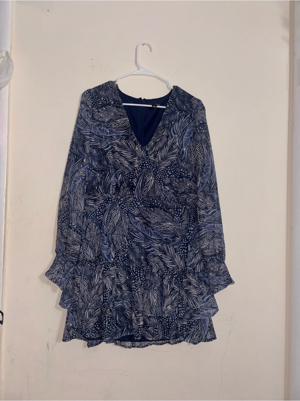 Aqua metallic blue printed mini dress Size L